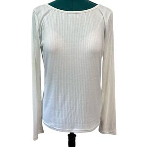 NWT Mystree Top Womens Size L Off White Soft Knit Long Sleeve Ribbed Normcore